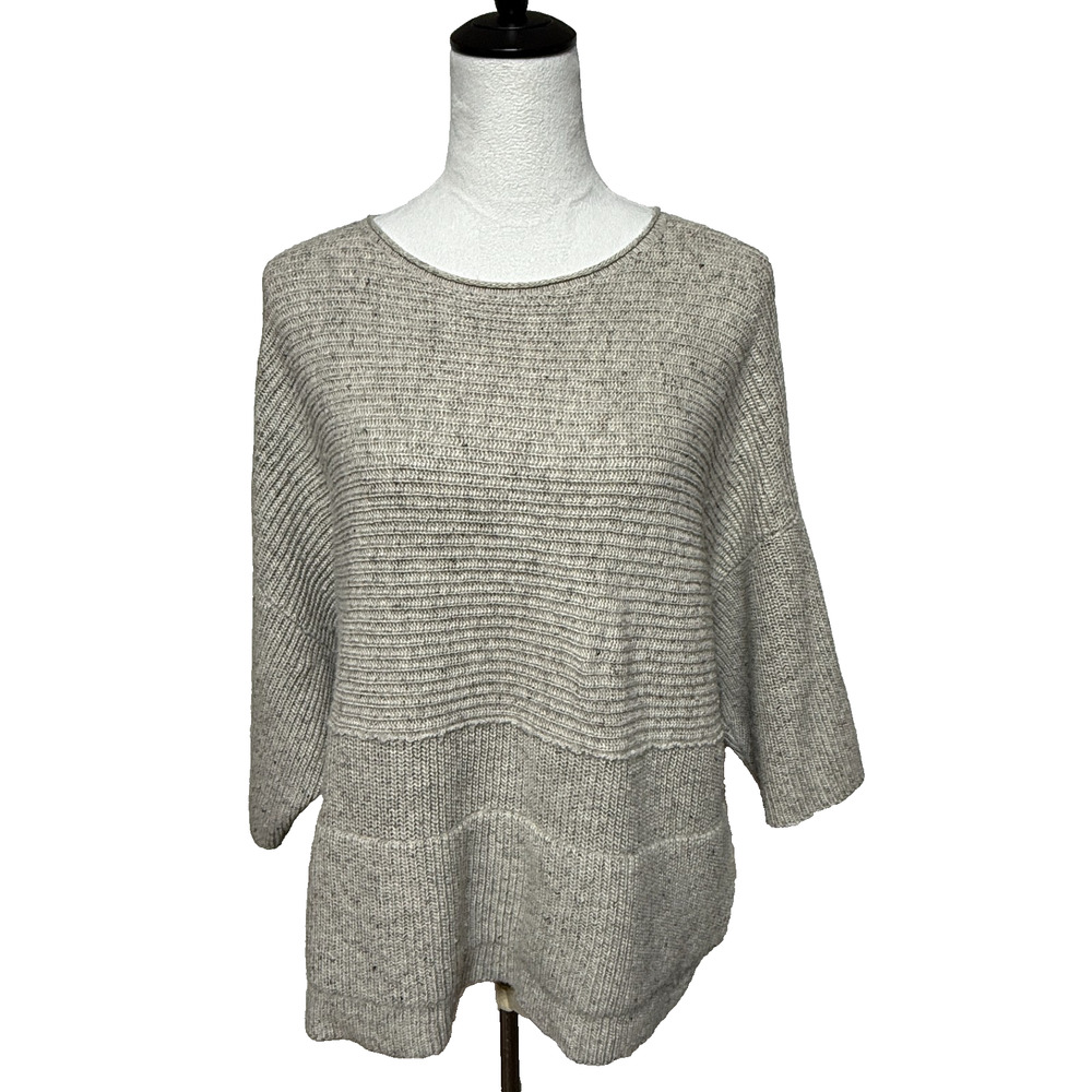 Pure J Jill Sweater Womens Medium Petite Gray Cropped Oversized Wool Linen Boxy